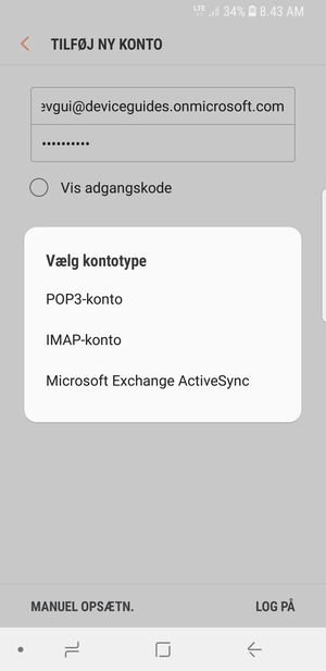 Vælg Microsoft Exchange ActiveSync