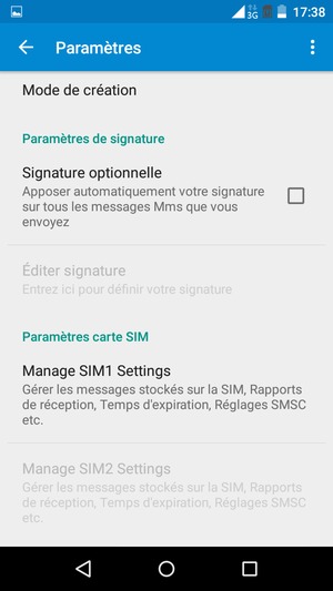 Sélectionnez Manage SIM1 Settings ou Manage SIM2 Settings