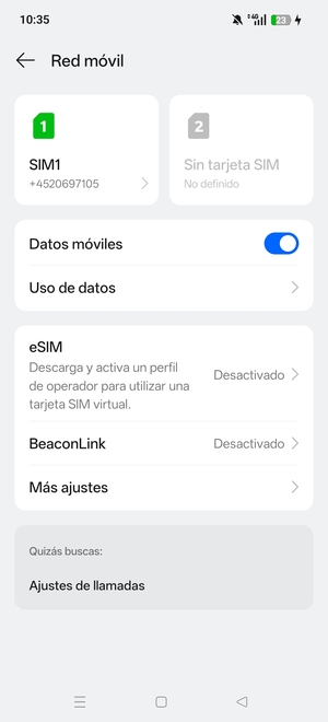 Seleccione SIM1 o SIM2