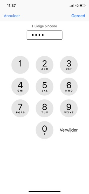 Voer uw Huidige pincode in en selecteer Gereed