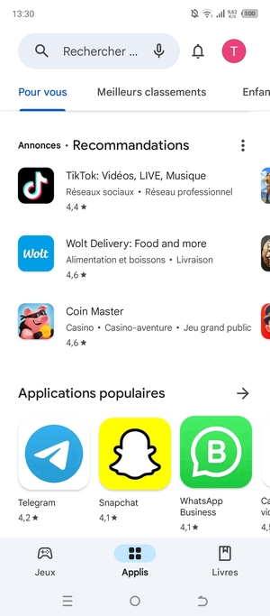 Sélectionnez la barre de Recherche
