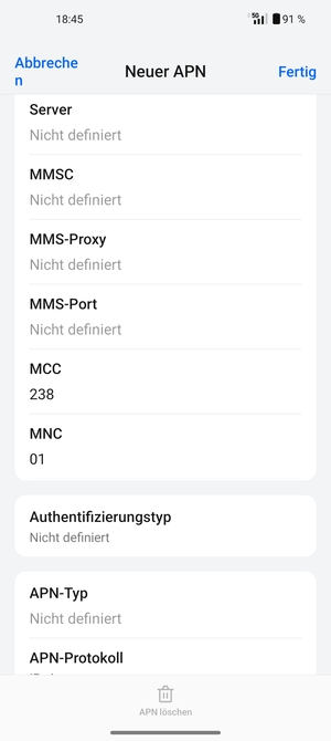 Scrollen Sie nach unten und geben Sie Internetinformationen ein