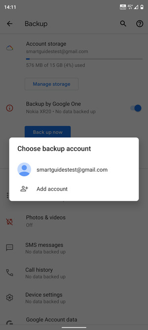Select your backup account