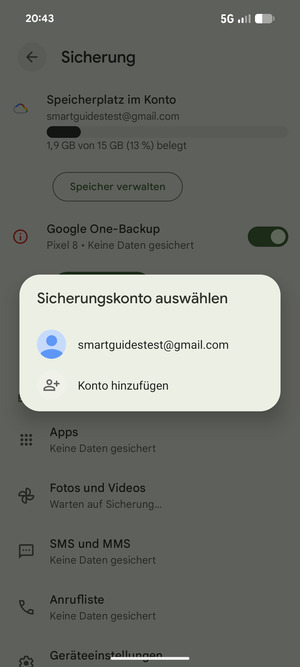 Wählen Sie Ihr Konto für Backup