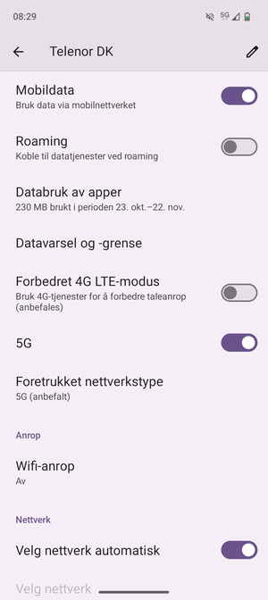 For å bytte nettverk hvis det oppstår nettverksproblemer, slå av Velg nettverk automatisk