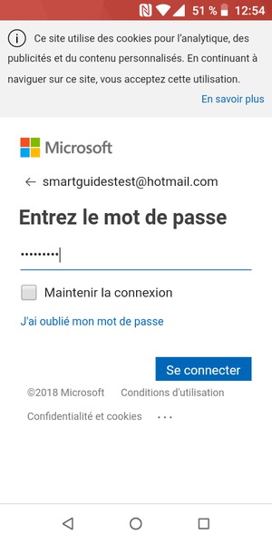 Saisissez votre mot de passe Hotmail et sélectionnez Se connecter
