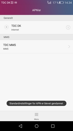 Din telefon vil nulstille til standard internet- og MMS-indstillinger