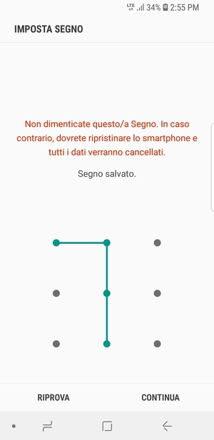 Disegna una sequenza di sblocco e seleziona CONTINUA