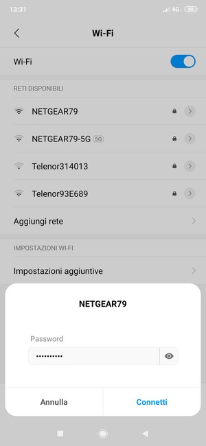 Inserisci la password del Wi-Fi e seleziona Connetti