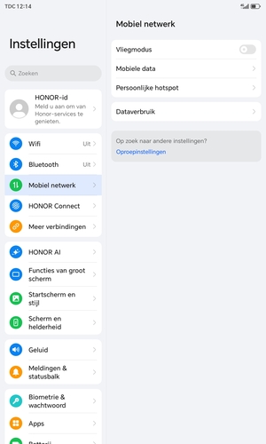 Selecteer Mobiele data