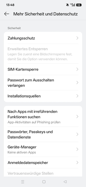 Scrollen Sie und wählen Sie  SIM-Kartensperre