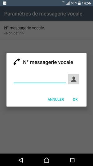 Saisissez le N° messagerie vocale et sélectionnez OK