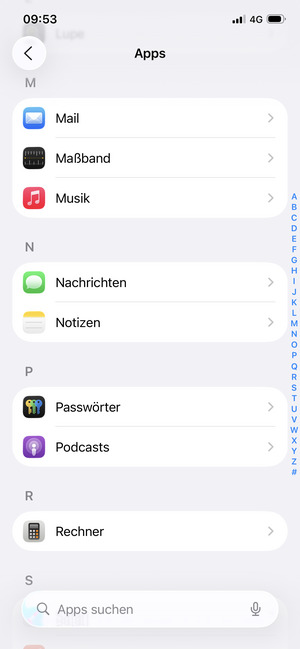 Scrollen Sie und wählen Sie Mail