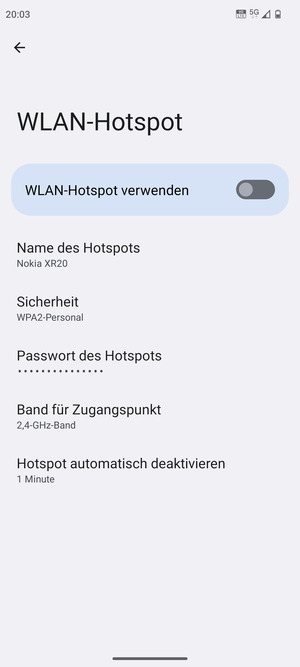 Wählen Sie Passwort des Hotspots