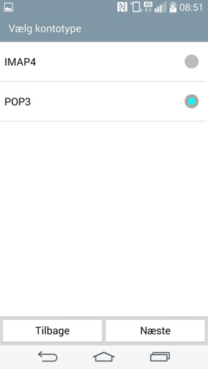 Vælg IMAP4 eller POP3 og vælg Næste