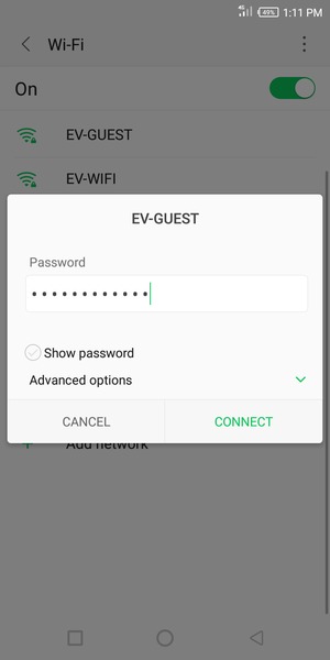 Enter the Wi-Fi password and select CONNECT