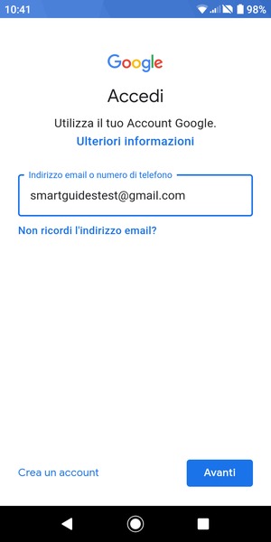 Inserisci il tuo indirizzo Gmail e seleziona Avanti