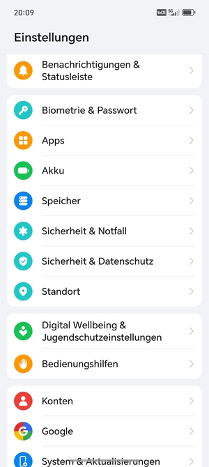 Scrollen Sie und wählen Sie Sicherheit & Datenschutz