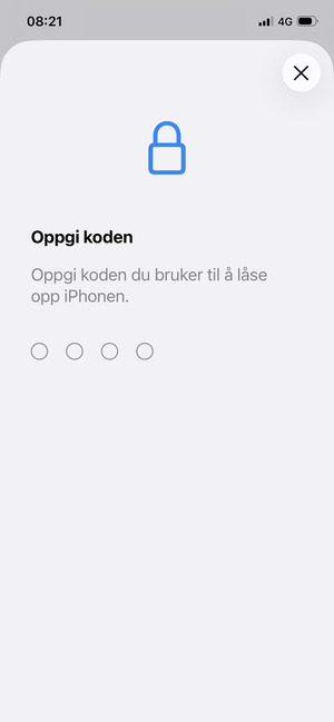 Skriv inn passkoden for telefonlåsen dersom denne allerede er aktivert på telefonen din