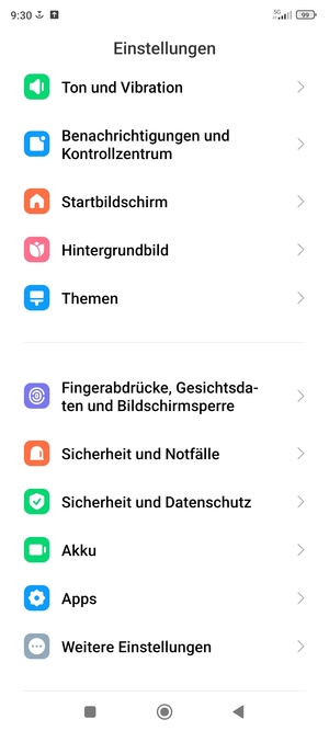 Scrollen Sie und wählen Sie Fingerabdrücke, Gesichtsdaten und Bildschirmsperre