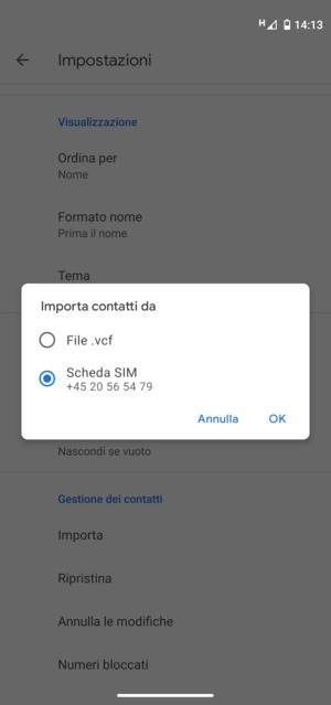 Seleziona Scheda SIM e OK