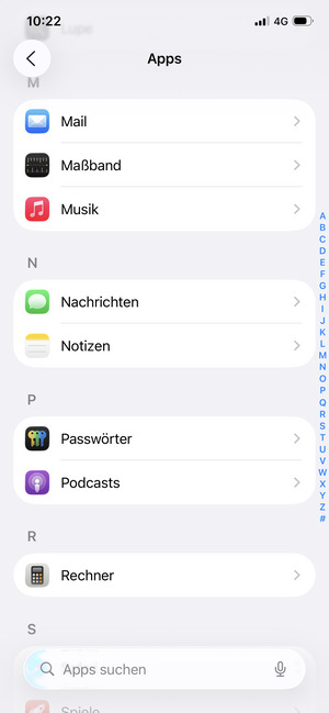 Scrollen Sie und wählen Sie Mail