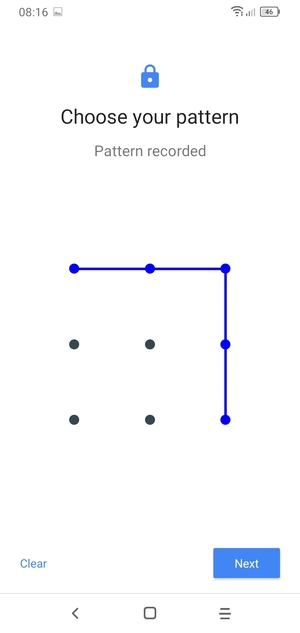 Draw an unlock pattern and select Next