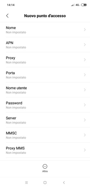 Inserisci le informazioni di Internet