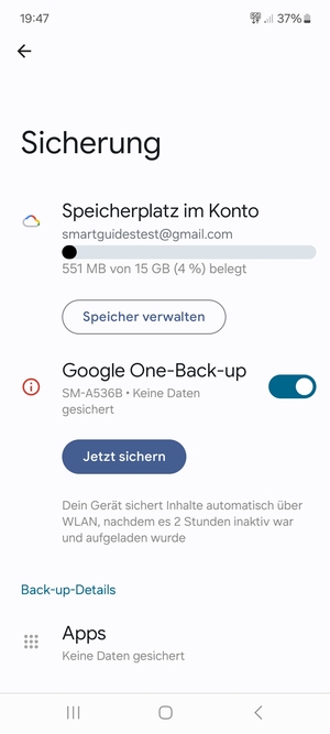 Wählen Sie Speicherplatz im Konto
