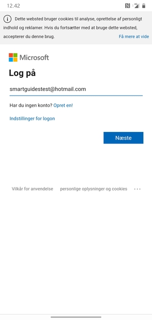 Indtast din e-mailadresse og vælg Næste