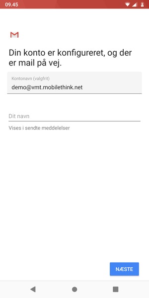 Giv din konto et navn og indtast dit navn. Vælg NÆSTE