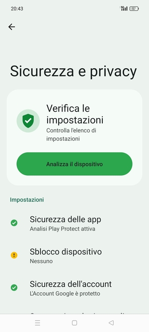 Per attivare il blocco dello schermo, vai al menu Sicurezza e privacy e seleziona Sblocco dispositivo