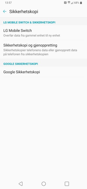 Velg Google Sikkerhetskopi