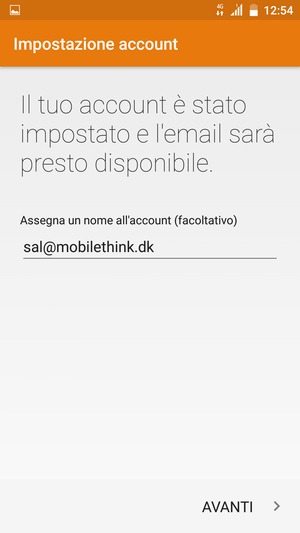 Scegli un nome per il tuo account e seleziona AVANTI