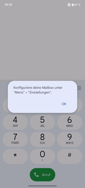 Falls Ihre Voicemail nicht eingerichtet ist, wählen Sie OK