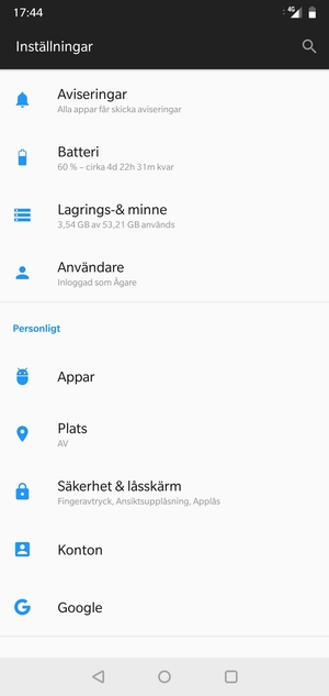 Scrolla till och välj Säkerhet & låsskärm