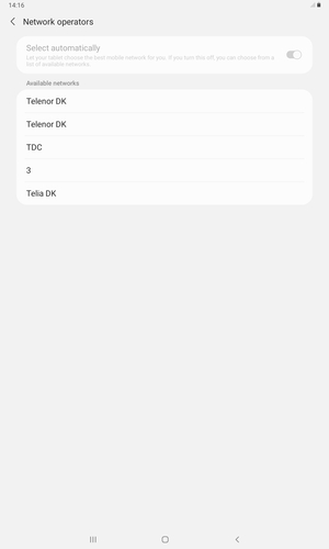 Select a network operator from the list
