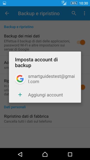Seleziona il tuo account di backup