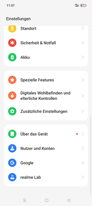 Scrollen Sie und wählen Sie Über das Gerät