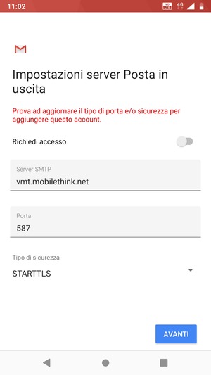 Seleziona Tipo di sicurezza