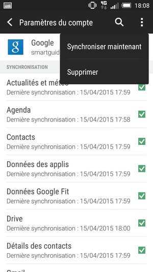Sélectionnez le bouton du Menu puis Synchroniser maintenant
