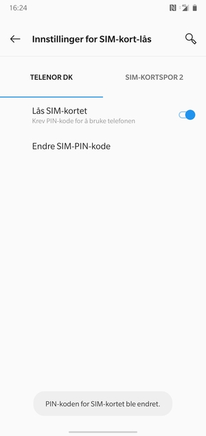 Din PIN-kode for SIM-kort er endret