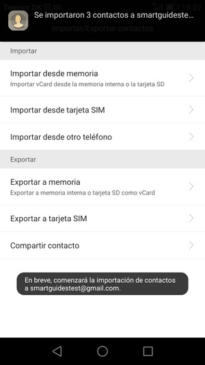 Sus contactos se guardarán en su cuenta de Google y se guardarán en su teléfono la próxima vez que Google sea sincronizado.