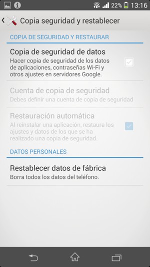 Marque la casilla de verificación Copia de seguridad de datos