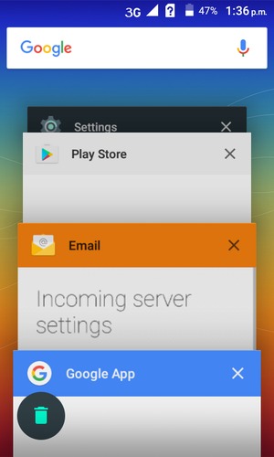 Select the Delete icon to close all running apps