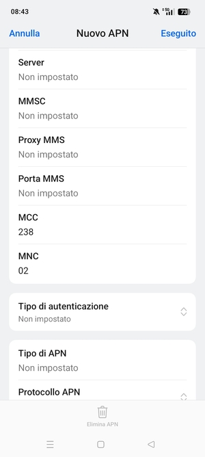 Scorri verso il basso e inserisci le informazioni di internet