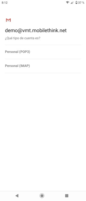 Seleccione Personal (POP3) o Personal (IMAP)