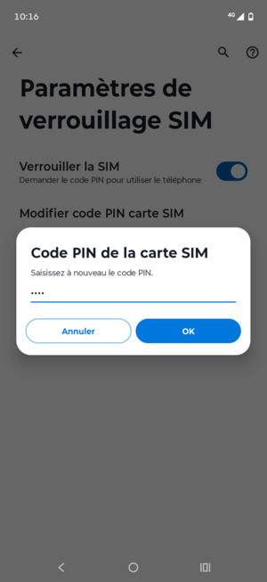 Veuillez confirmer votre nouveau code PIN de la carte SIM et sélectionner OK