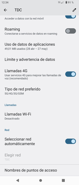 Desplácese  y seleccione Tipo de red preferido