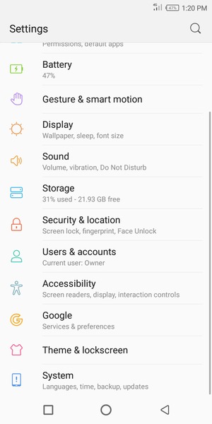 Scroll to and select Security & location